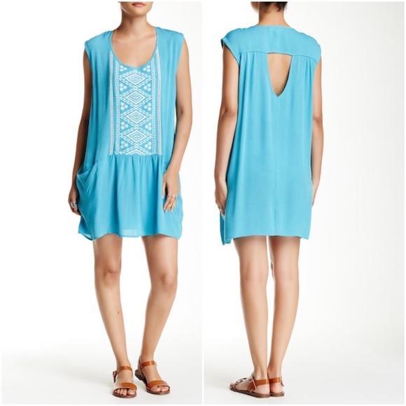 LOVE STITCH BRAND! EMBROIDED BLUE MINI DRESS - Picture 1 of 3